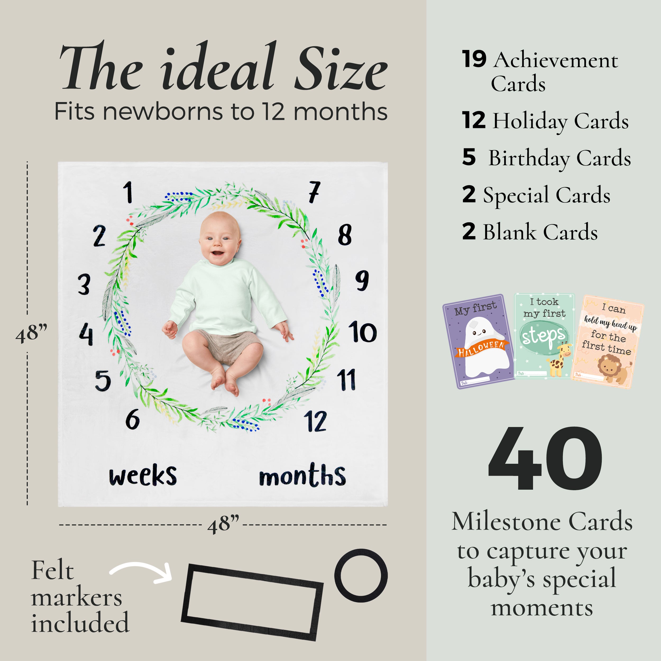 Monthly Baby Milestone Blanket and Milestone Card Set